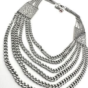 David Sigal Multichain Swirl Pattern Layered Silver Tone Designer 22” Necklace